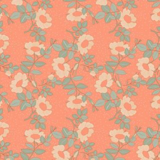 Nappe toile cirée Captain Cook Wildflowers Papaya, échantillon