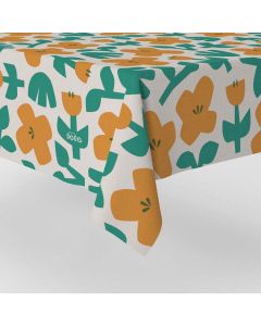 oranje-bloemen-groen-tafelkleed-afwasbaar